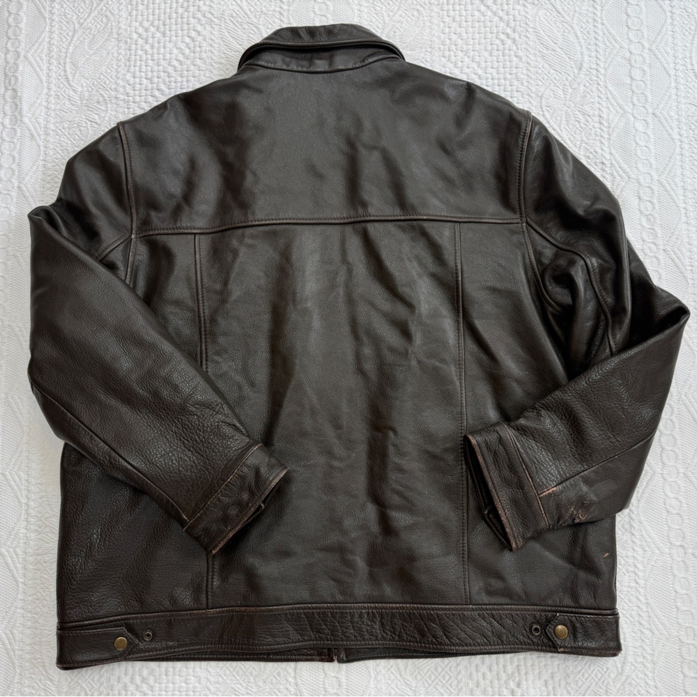 Men's Lightly Distressed Brown Leather Jacket Bomber Motorcycle Aviator- Sz XL - Picture 5 of 10